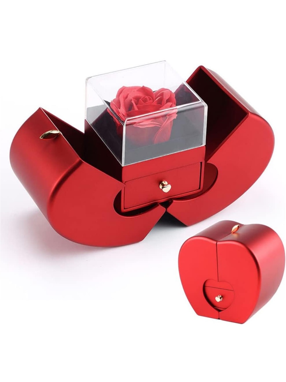 Red Heart Jewelry Box with Rose Accent